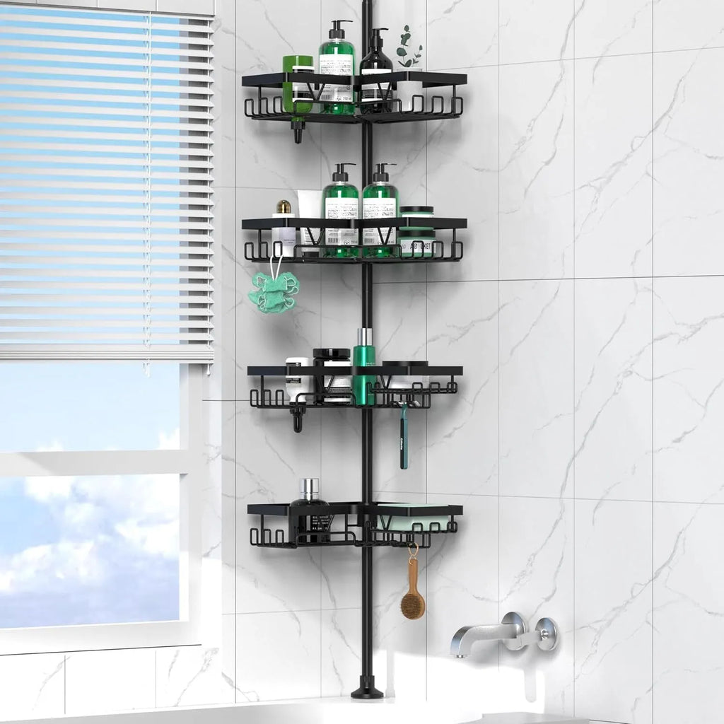 Retractable bathroom storage rack with four layers, stainless steel construction, measuring 10.5×26.5×45cm with 100kg capacity