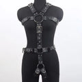 Black leather shapewear with thin width and pin buckle fastening, European style design