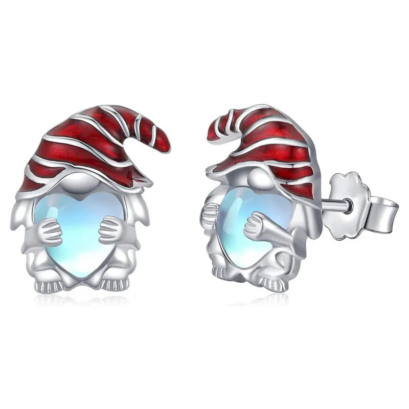 Women's Santa Claus heart-shaped earrings in white gold colour with electroplated copper construction