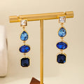 Geometric water drop ear studs in alloy with rhinestone detail, women's pierced earrings, 1 pair