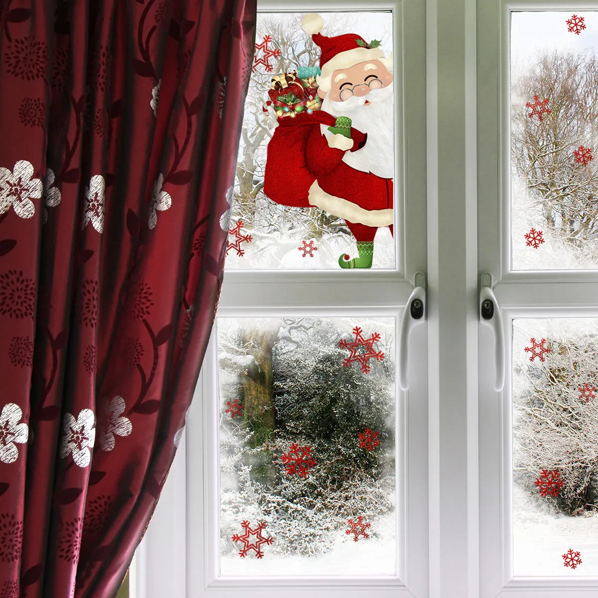 Snowflake Santa Claus static cling wall sticker for window decoration measuring 27x40cm