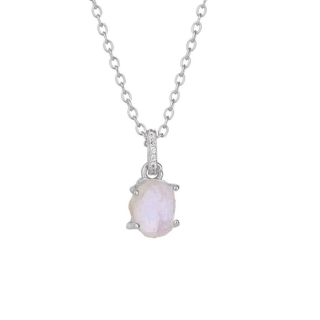 S925 sterling silver geometric moonstone pendant necklace with adjustable curb chain in platinum or rose gold finish