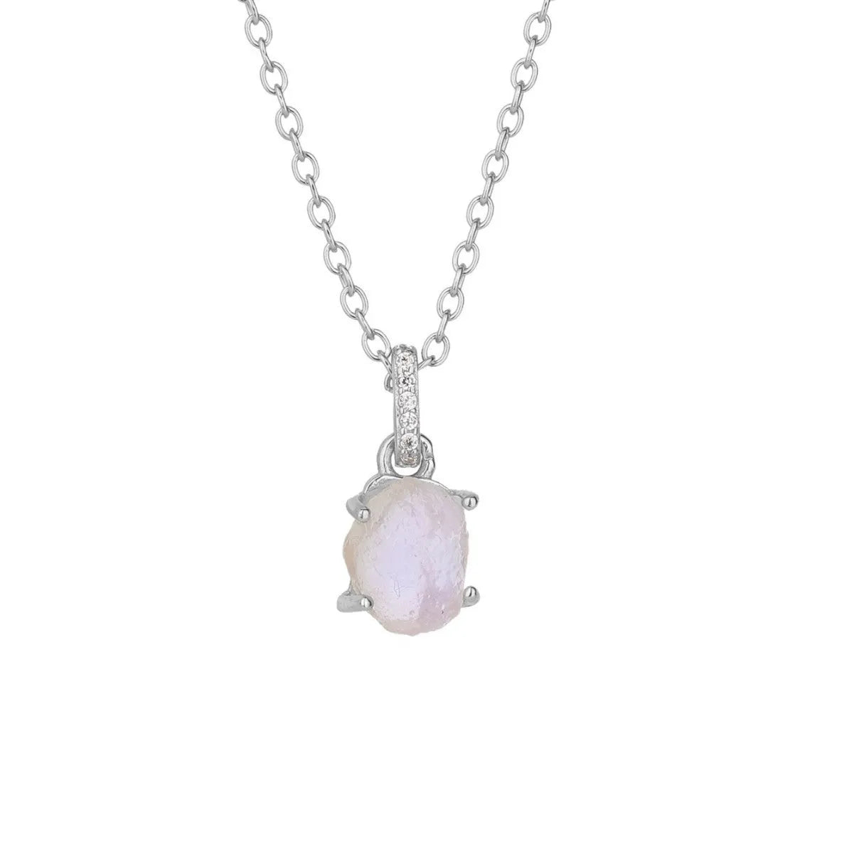 S925 sterling silver geometric moonstone pendant necklace with adjustable curb chain in platinum or rose gold finish