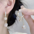 Silver confession balloon double pendant rhinestone ball tassel earrings with ear clip fastening