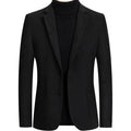 Men's slim-fit wool suit jacket in grey, black, camel, or houndstooth with non-ironing fabric for autumn wear.