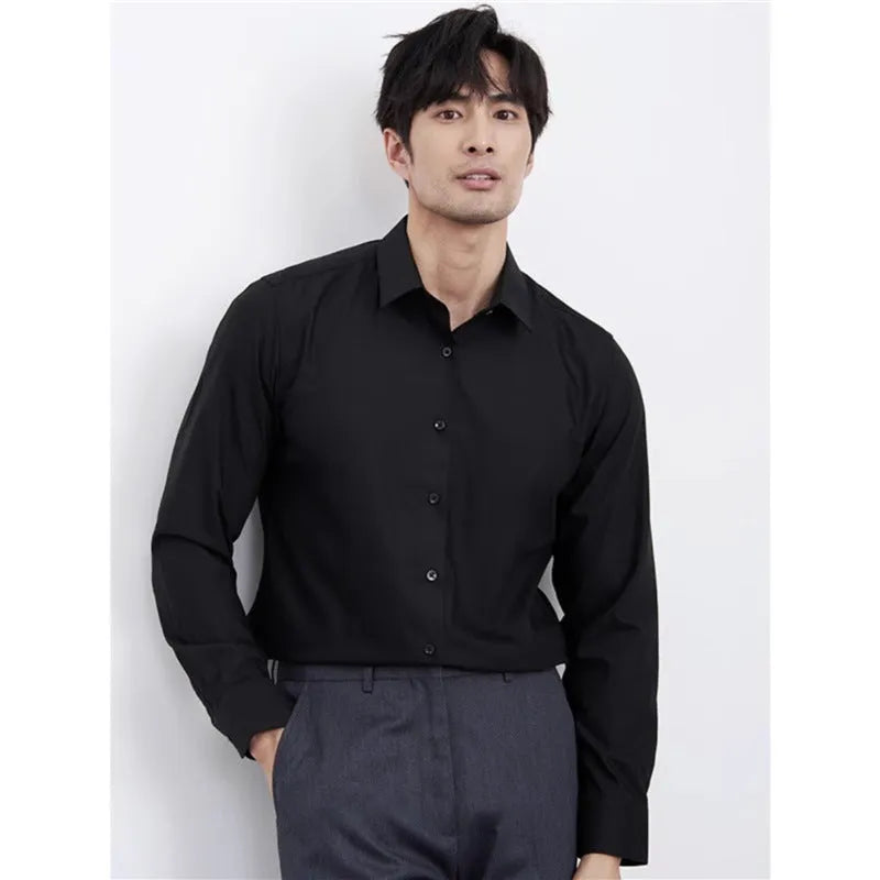 Men's wine red slim fit casual shirt with long sleeves and non-ironing treatment