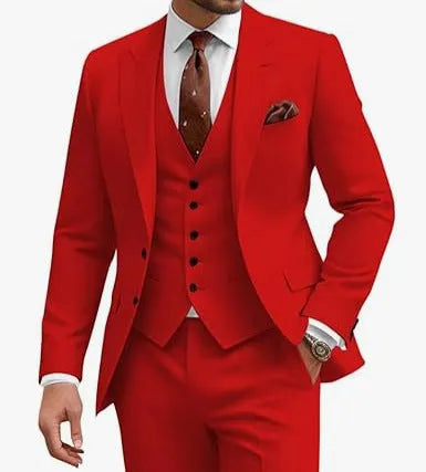 Men's slim fit three-piece suit in chemical fibre blend fabric for business and wedding occasions