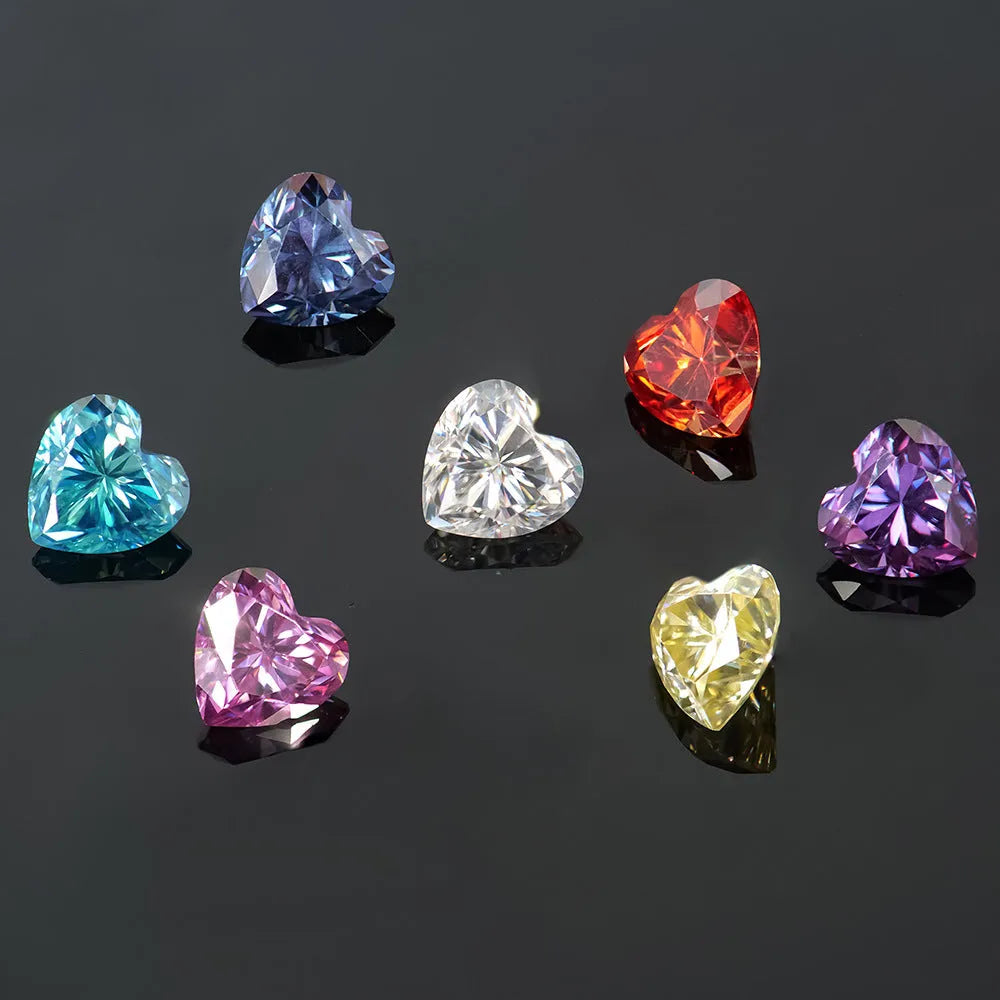 Heart-shaped moissanite stone in lemon yellow colour showing 5x5mm size with heart cut faceting