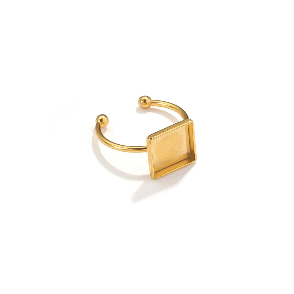 Golden electroplated stainless steel DIY ring setting with totem pattern in medium size