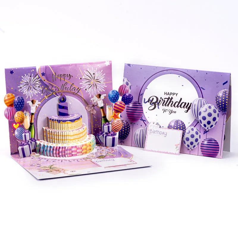 Light Music Blowing 3D Cake Greeting Card showing Chinese ink style artwork and folded paper cake structure