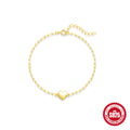Gold S925 sterling silver women's bracelet with glossy geometric heart and clip chain.