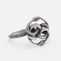 Titanium steel double snake ring with retro design in steel colour, showing detailed scale patterns and matte cold wind finish