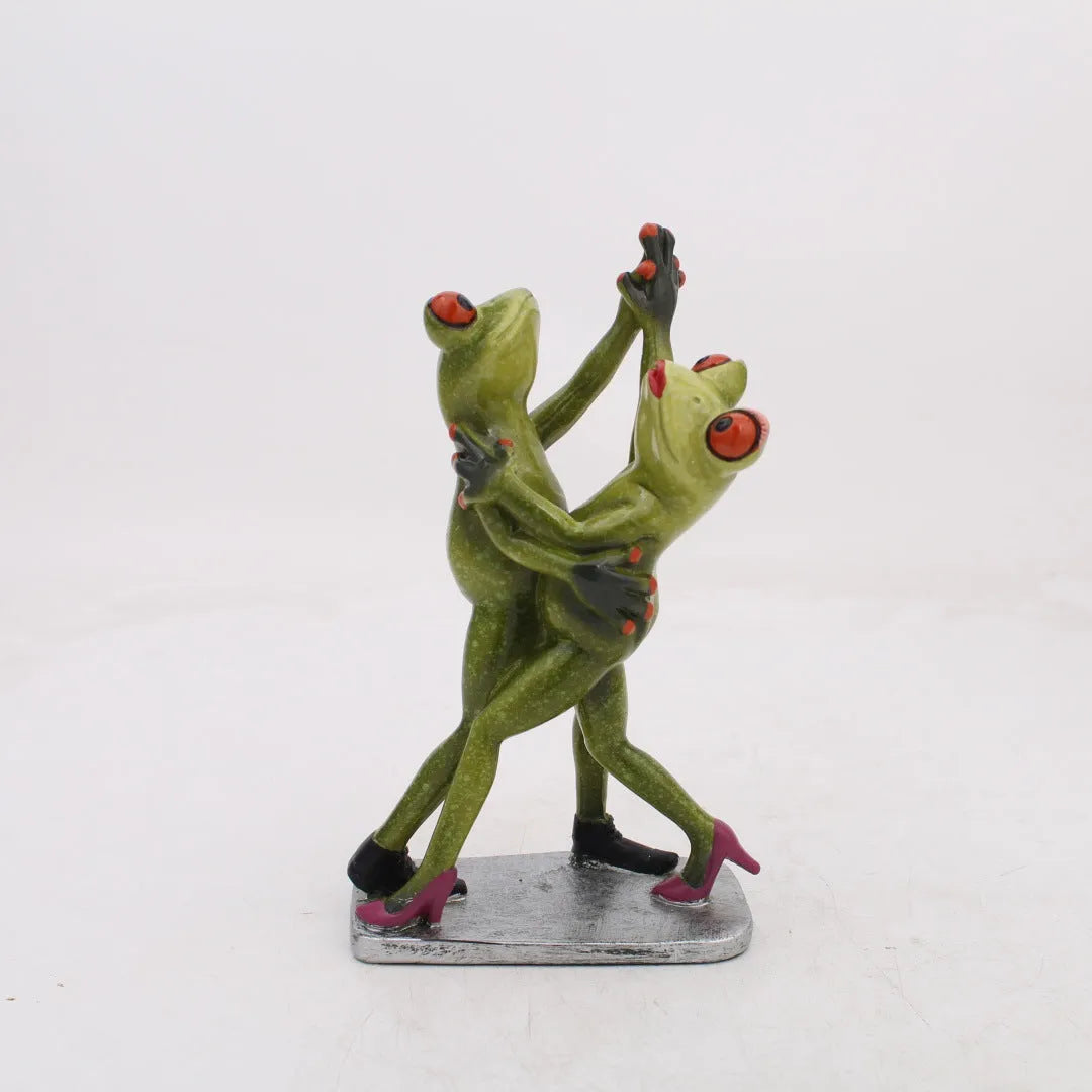 Pastoral style resin frog decoration on wooden shelf, showing hand-finished details and natural colour tones