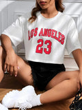 Cotton t-shirt with personalised English letters and exposed navel design in black or white