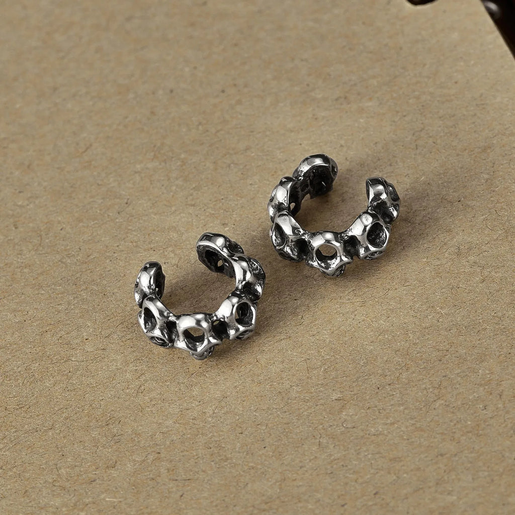 Stainless steel hollow skull geometry ear clip earrings for men and women