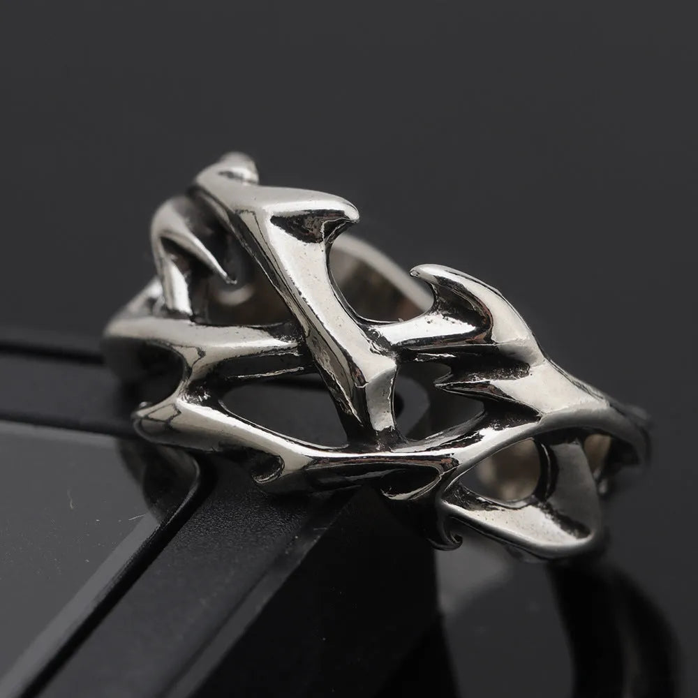 Thorn Flower Ring in J2150 thorns colour with geometric design and adjustable opening, made from copper for unisex fashion.