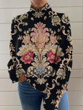 Black line 3D pattern printed turtleneck long sleeve sweater with loose fit and medium thickness on a hanger