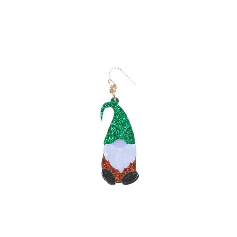 Santa Claus cartoon acrylic fashion earrings in red, green, and red/green colour options.