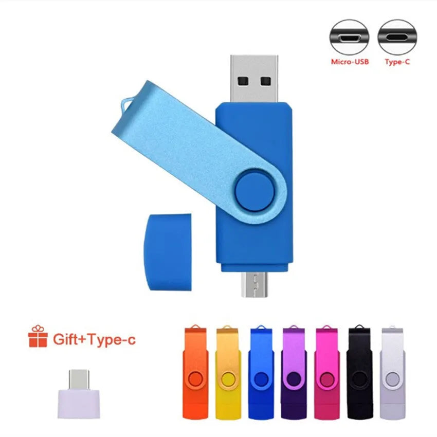 2 in 1 Android mobile phone USB flash drive with USB 2.0 interface and plastic shell, shown with adapter