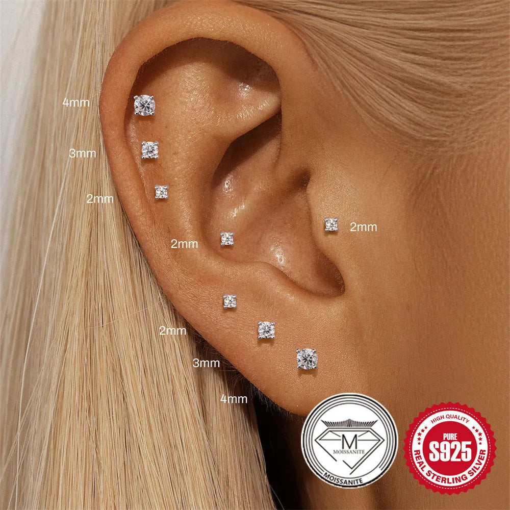 Platinum colour geometric petal stud earrings in sterling silver with ear clip back