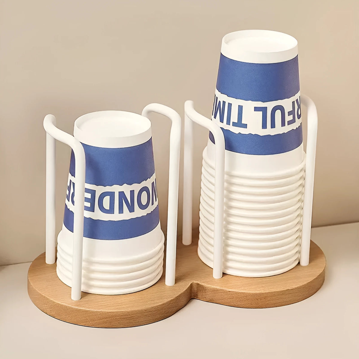Wooden paper cup holder with puller in black, gold, or silver, single or double cup position