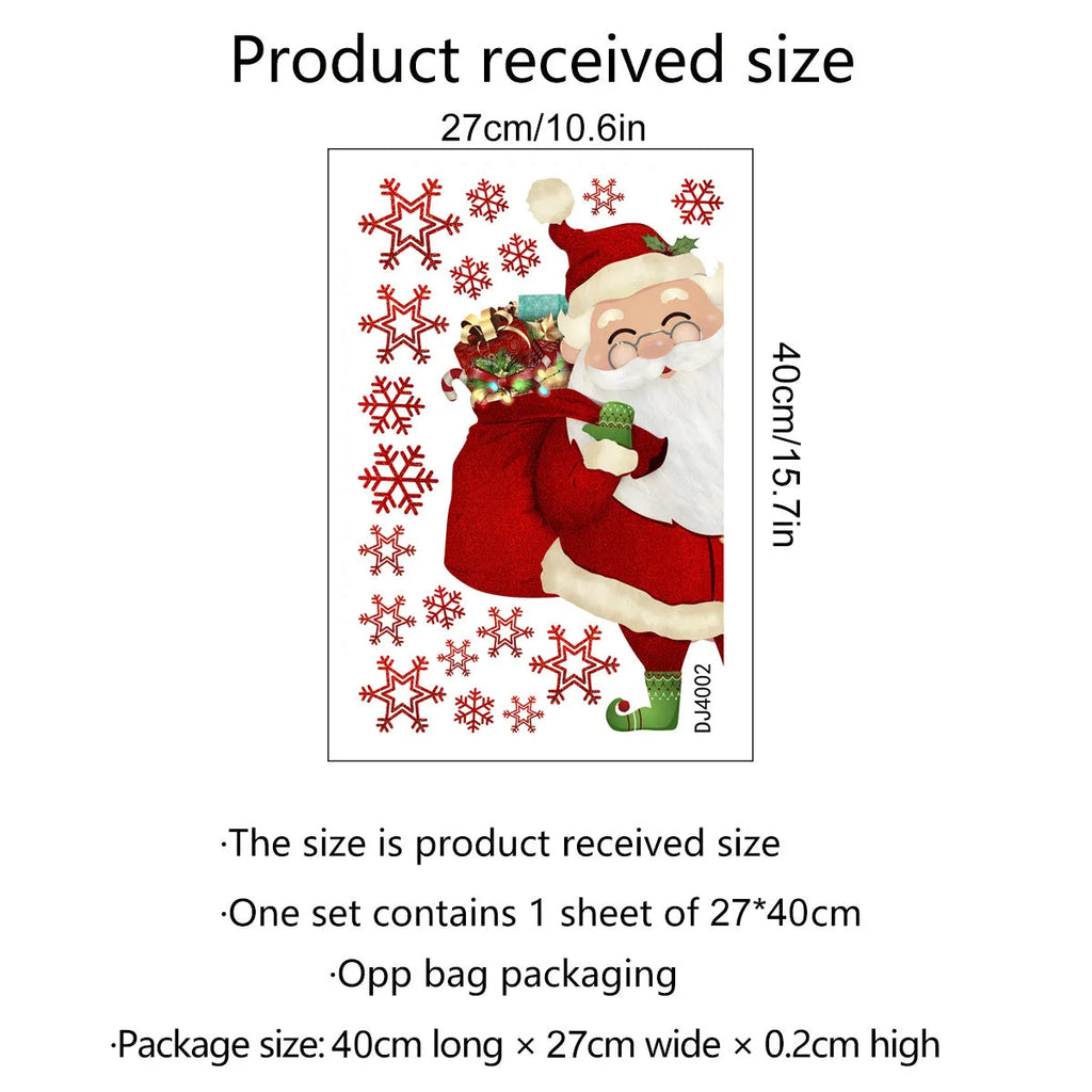 Snowflake Santa Claus static cling wall sticker for window decoration measuring 27x40cm