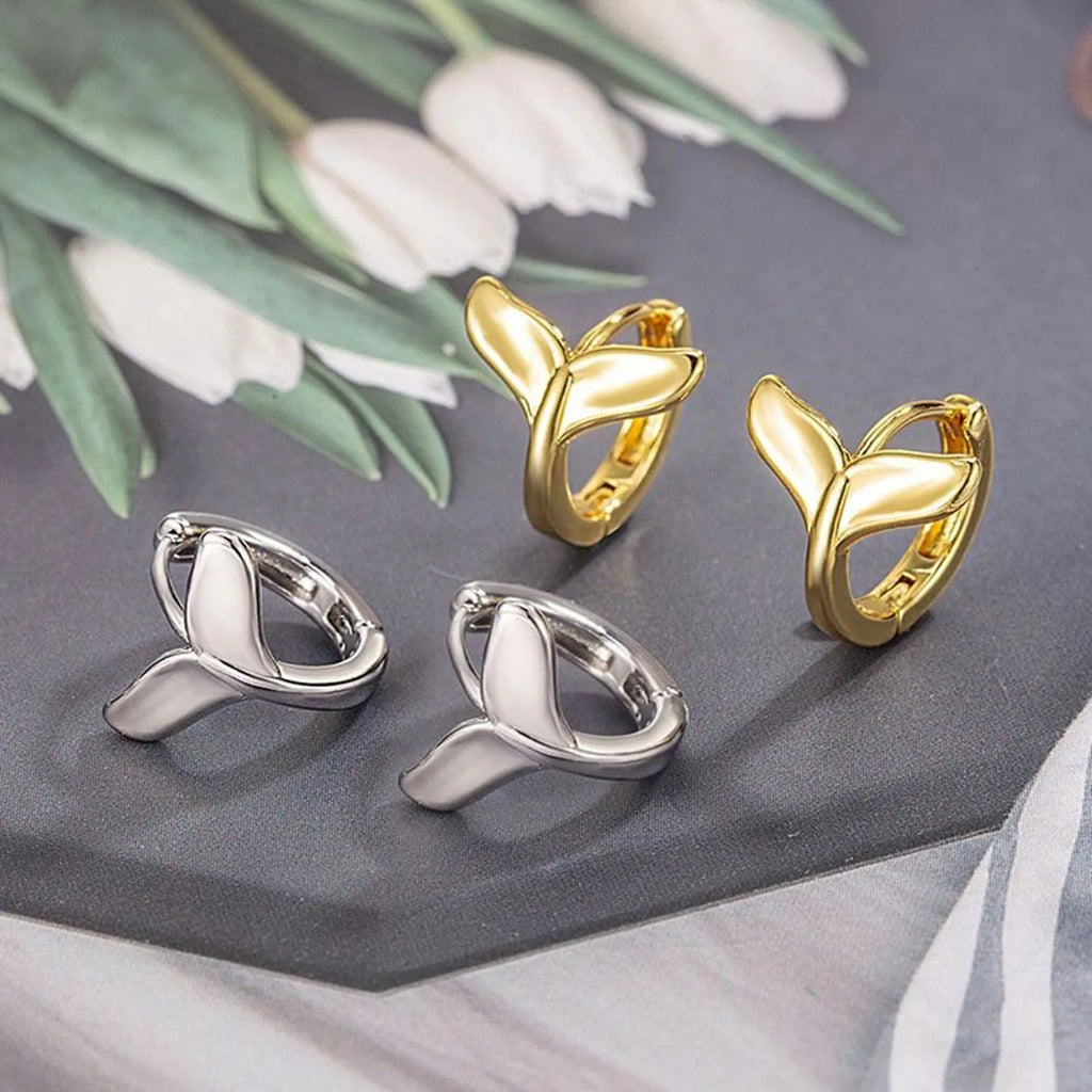 Women's fashion fishtail earrings 4.5cm length copper electroplated white gold yellow gold fresh style