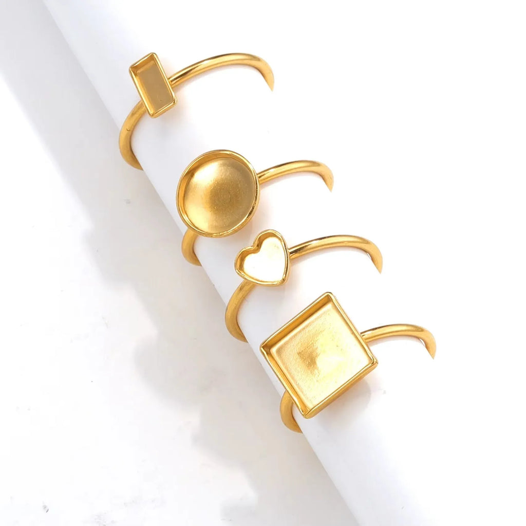 Golden electroplated stainless steel DIY ring setting with totem pattern in medium size