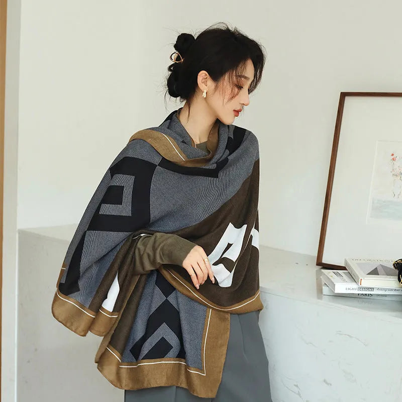 Vintage printed polyester scarf showing 180cm length and 90cm width with autumn-appropriate design