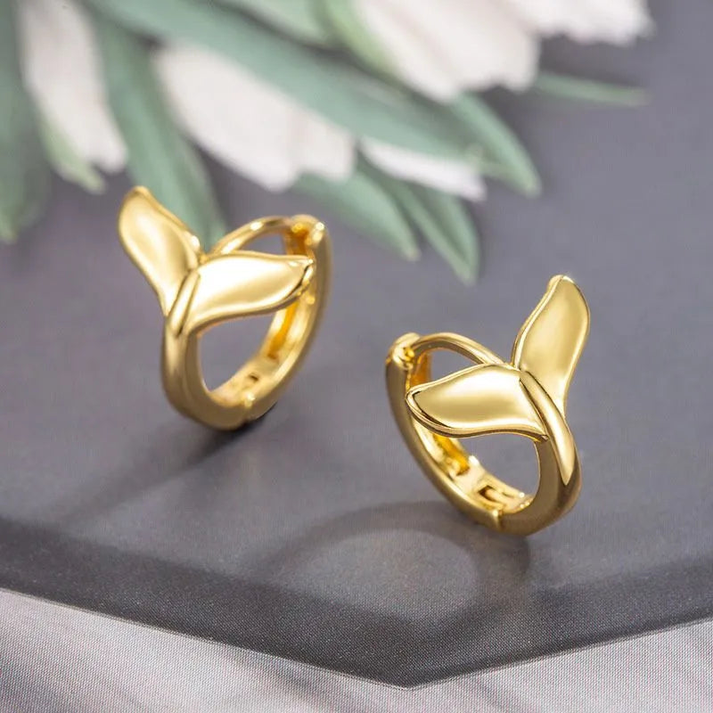 Women's fashion fishtail earrings 4.5cm length copper electroplated white gold yellow gold fresh style