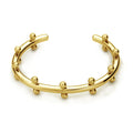 Stainless steel bracelet with C-shaped bean beads featuring texture rivet design in gold colour option