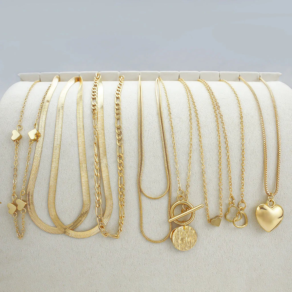 10 gold electroplated necklaces with adjustable snake bone chains from 21cm to 50cm length