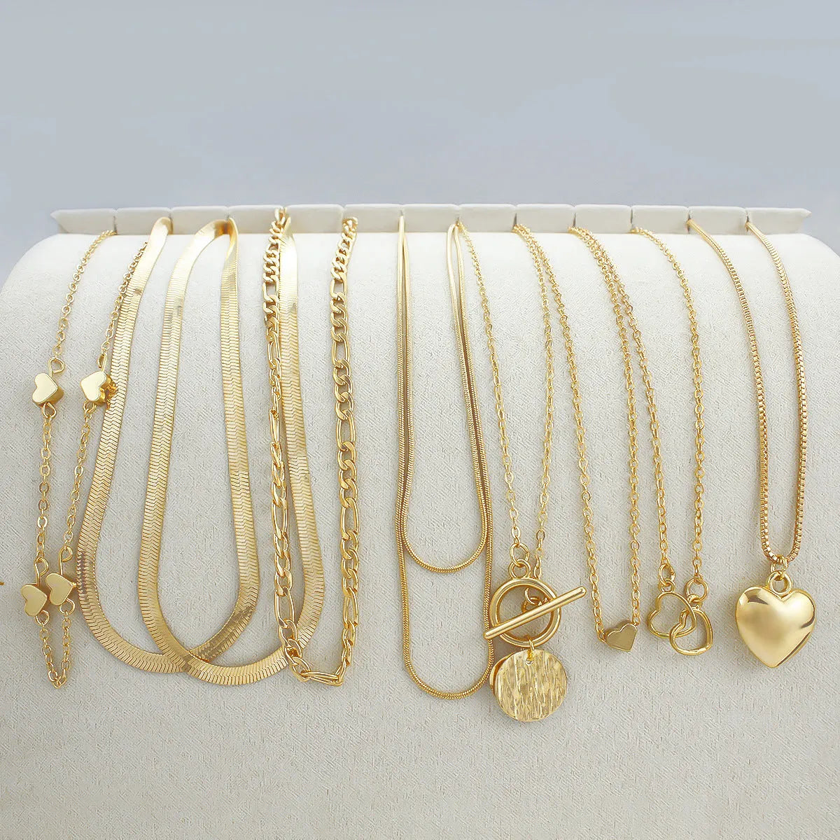 10 gold electroplated necklaces with adjustable snake bone chains from 21cm to 50cm length