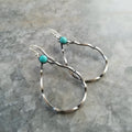 Geometric circle earrings with antique silver finish and turquoise accents in Bohemian style