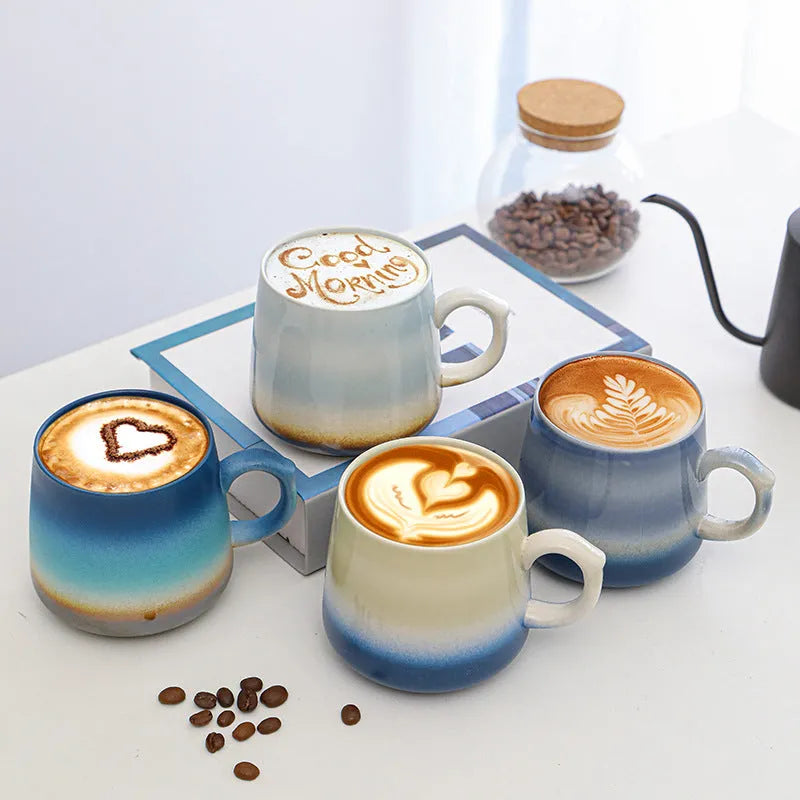 Large-capacity retro coffee mug with 301-400ml volume, 8.5cm height, available in four style options