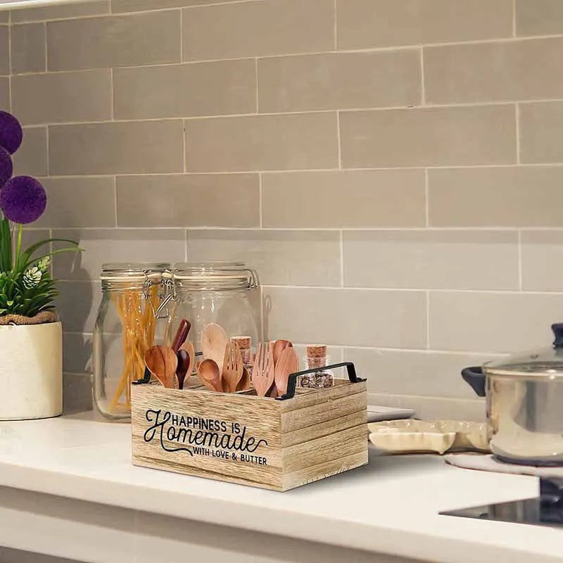 Wooden kitchen tableware storage box with grid dividers, dimensions 23x16.8x10cm, modern minimalist design