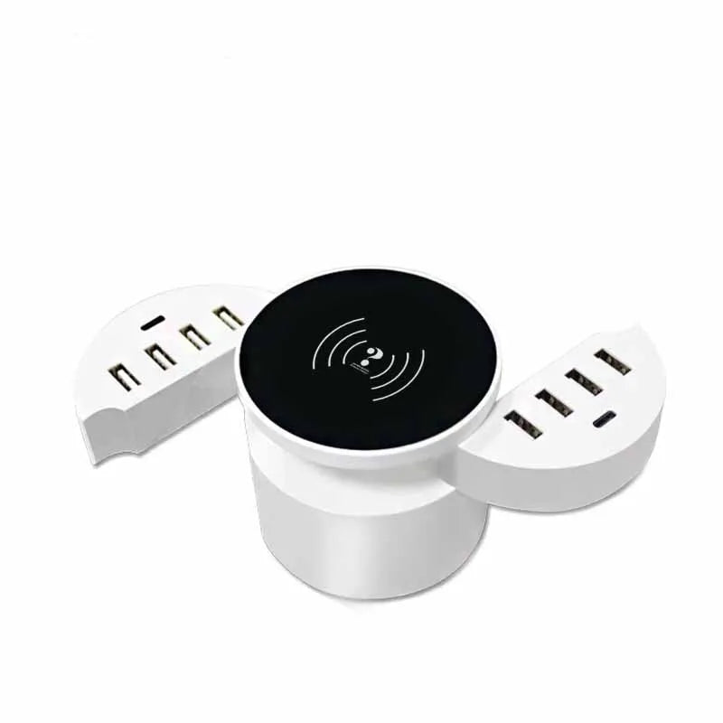 Ceramic white circular wireless phone charger with UK, EU and US adapters