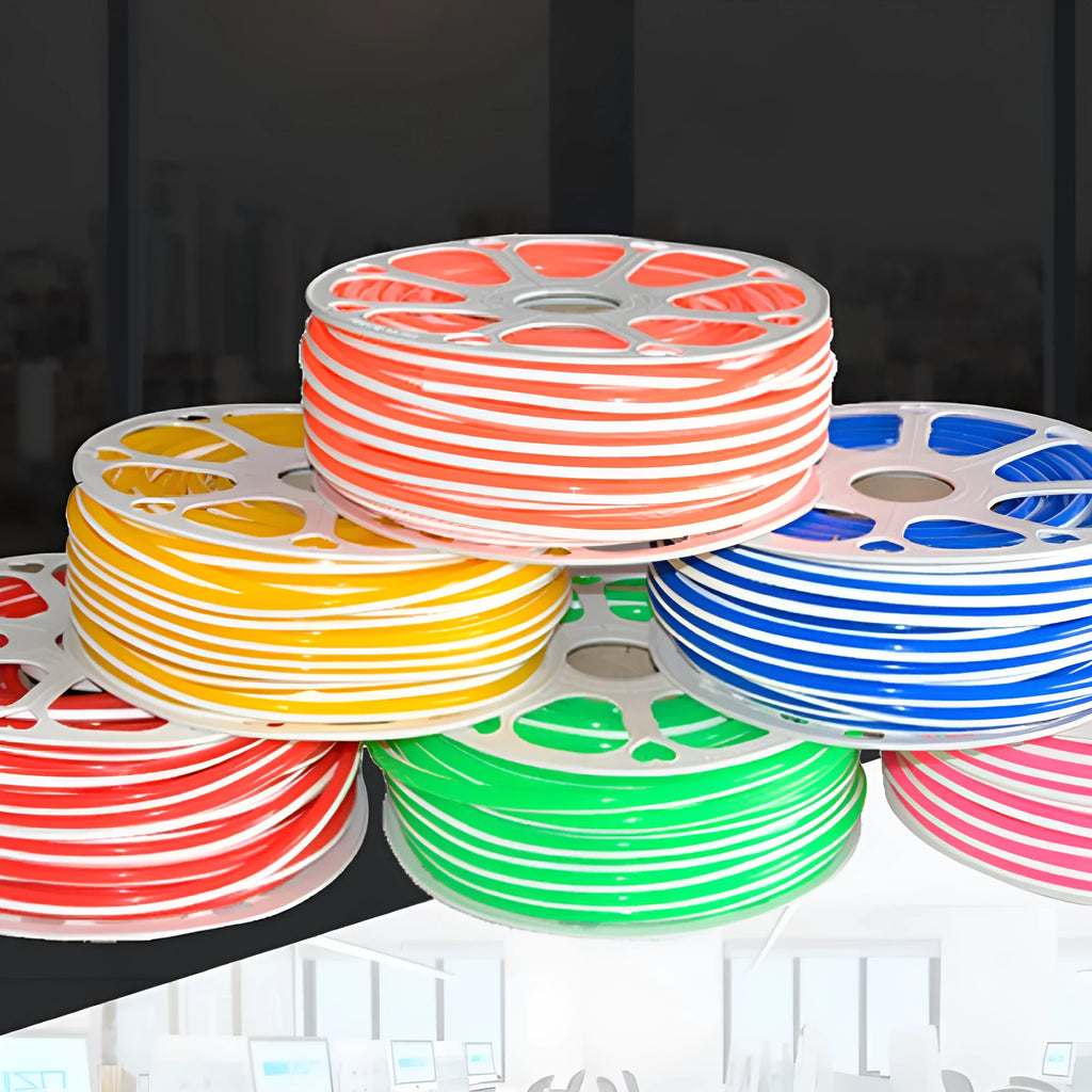 Flexible silicone neon light bar showing 8mm width and colour options