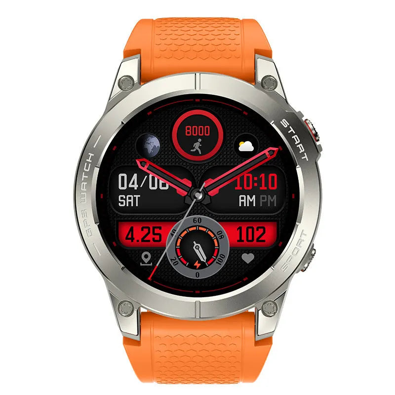 S53 Outdoor GPS Sports Call Smart Watch with black silicone band and 1.43-inch screen