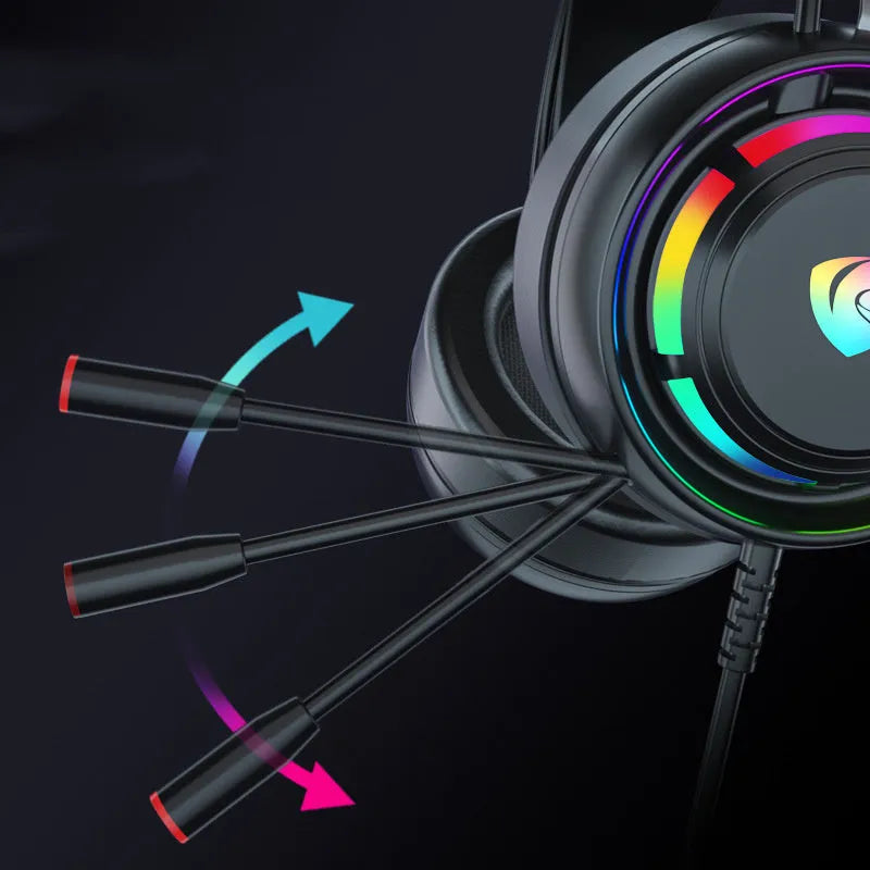 Black head-mounted headphones with microphone, 50mm drivers, 2.2m cable, 3.5mm/USB connectivity options