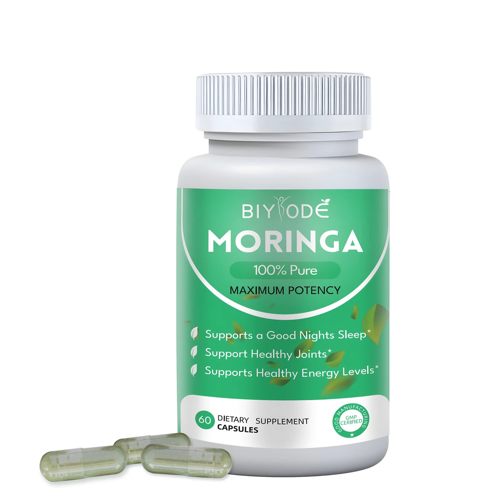 Moringa capsules herbal supplement bottle with 60 capsules, OEM ODM custom label and formula options