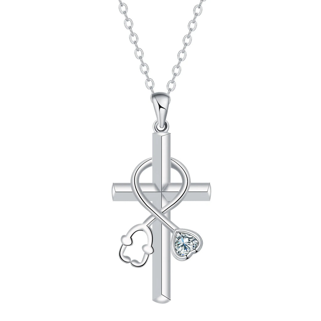 Original design copper stethoscope pendant necklace with a cross chain for women.