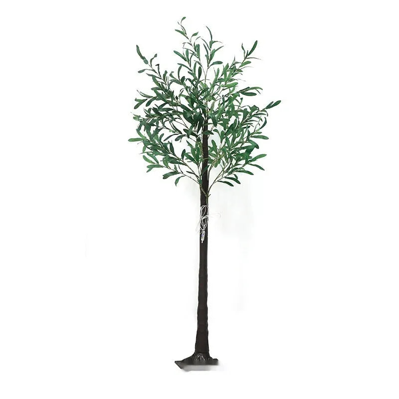 1.8m tall artificial olive tree lamp with warm white LED lights illuminating olive leaf foliage