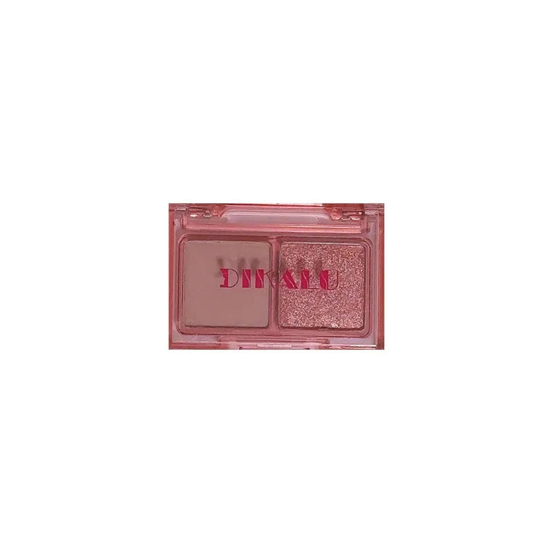 DIKALU two-tone eye shadow plate showing pink and black matte shimmer shades with five colour classification options