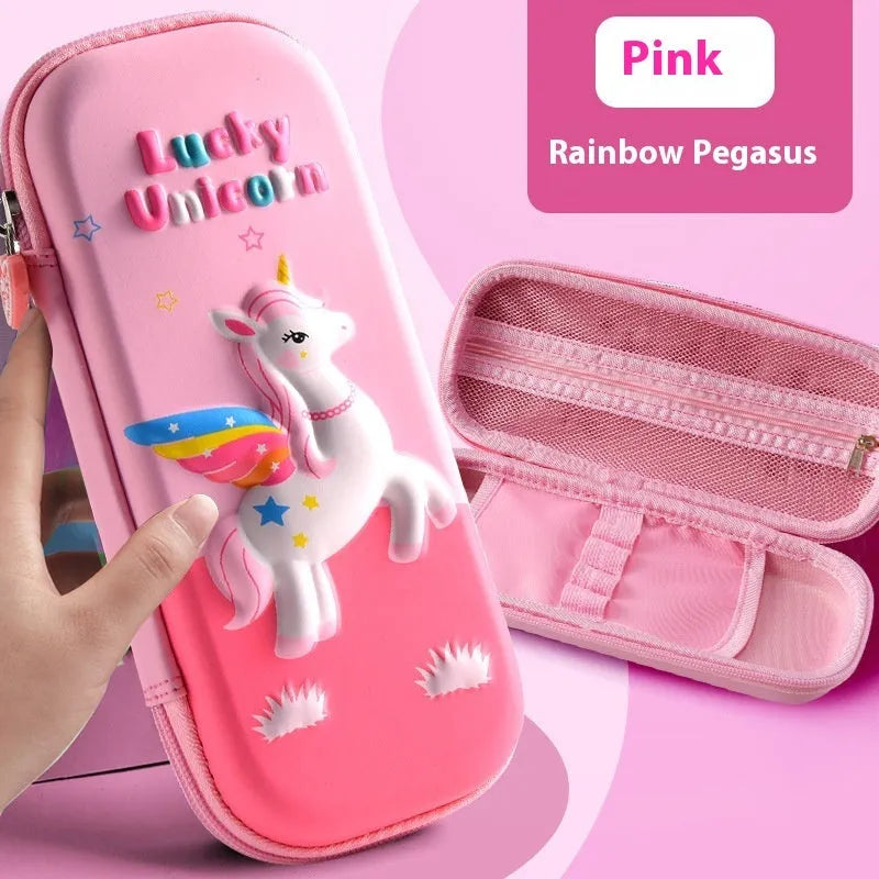 3D leather pencil case with zipper closure showing decorative space theme design