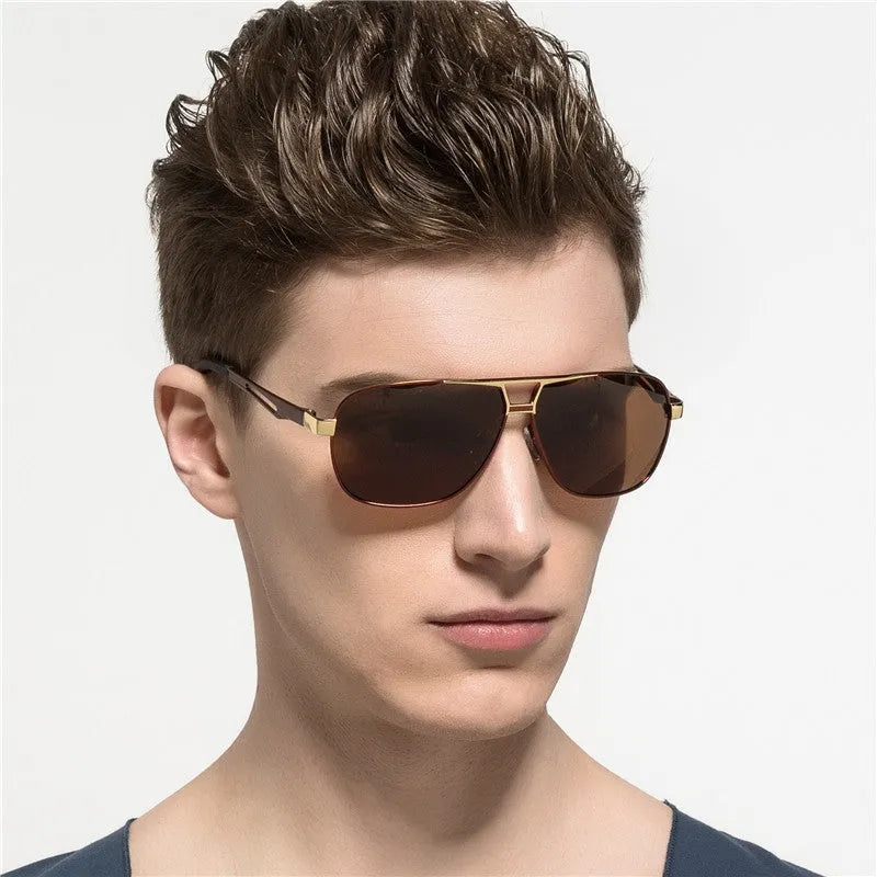 Men's polarised aviator sunglasses with orange red TAC lenses and metal frame