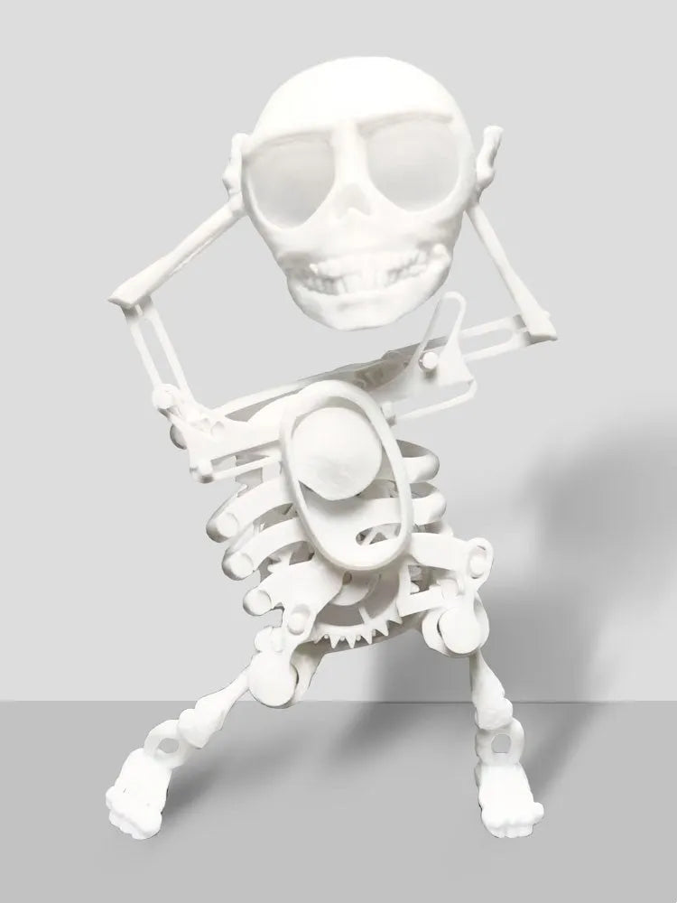 3D printed skeleton man toy in 22cm and 17cm sizes with dancing skeleton pink white, red green, and white options