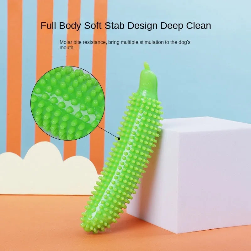 Green cucumber-shaped dog chew toy measuring 25cm length for teething and bite relief