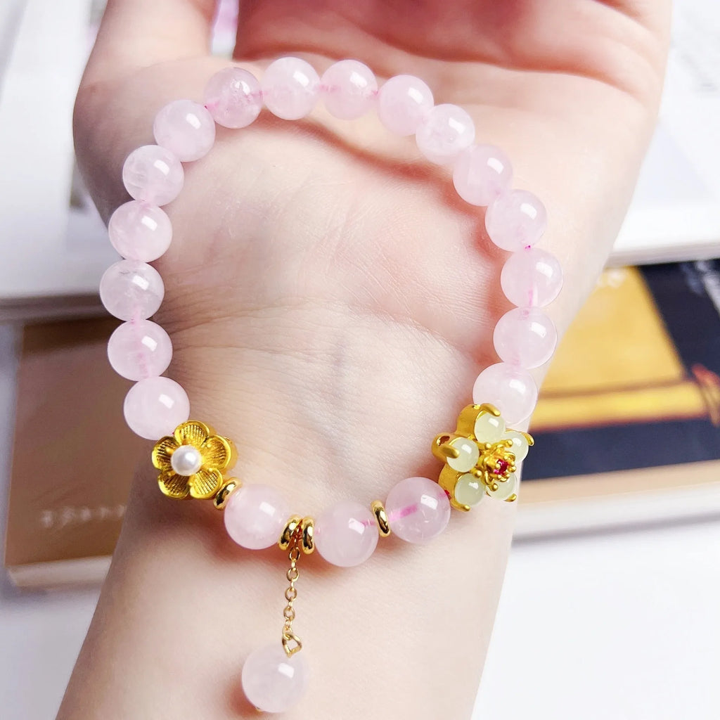 Pink Chinese crystal bracelet with peach blossom design for women's jewellery
