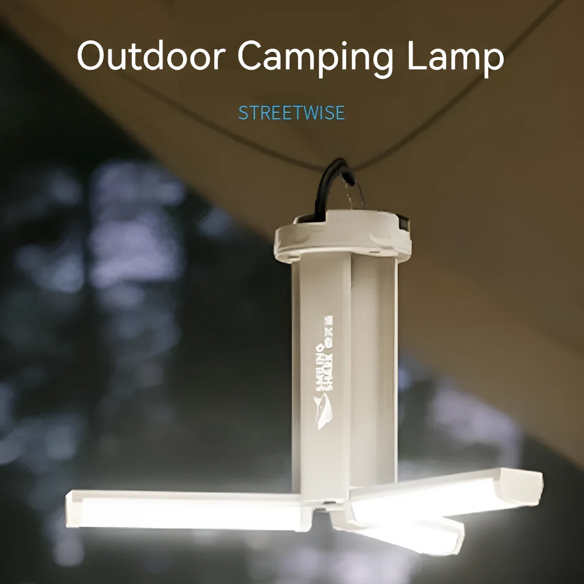 Super bright white rechargeable camping lamp with a magnetic black base.